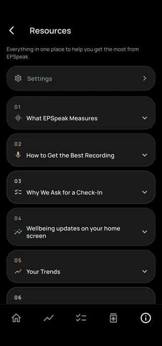EPSpeak app screen providing medication education and extrapyramidal symptoms guidance