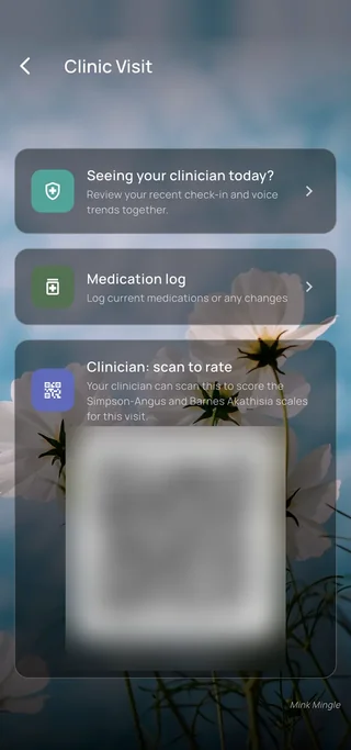 EPSpeak app screen showing recorded symptom summary ready for clinician review